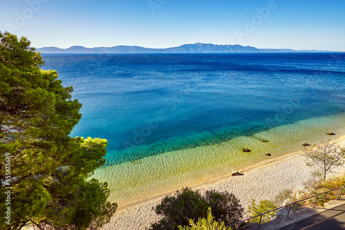The Sunny morning scene of Drvenik Beach. Amazing summer seascape of Adriatic sea, Croatia, Europe. Beautiful world of Mediterranean countries.