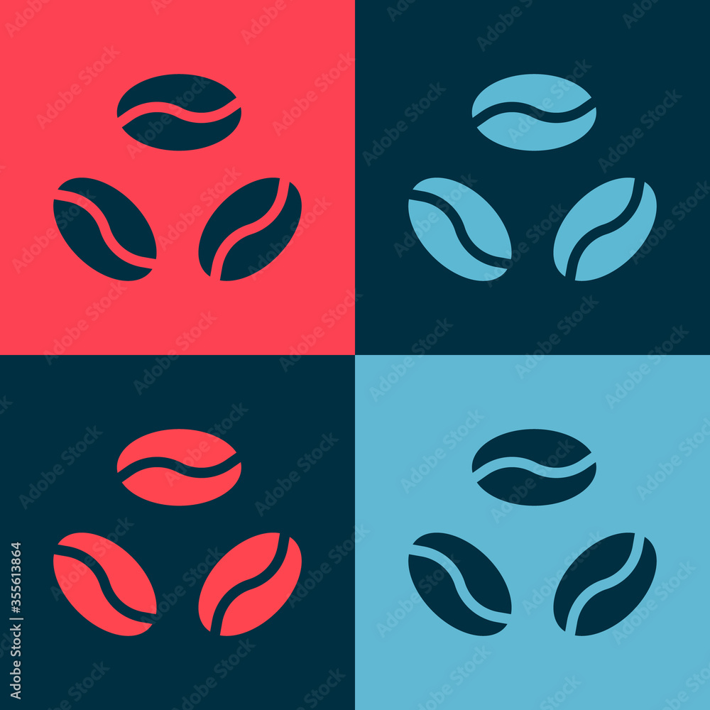 Pop art Coffee beans icon isolated on color background. Vector Illustration. Pop art Coffee beans icon isolated on color background. Vector Illustration.