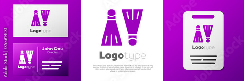 Logotype Rubber flippers for swimming icon isolated on white background. Diving equipment. Extreme sport. Sport equipment. Logo design template element. Vector Illustration.