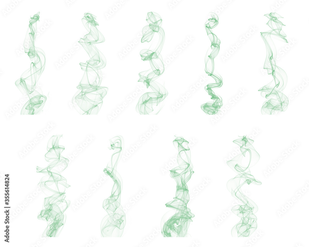 Beautiful set of green curve smoke lines brushes in motion Beautiful set of green curve smoke lines brushes in motion