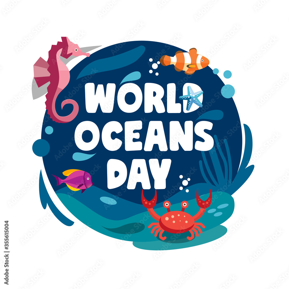Fototapeta premium hand draw World Ocean Day banner for social media template background