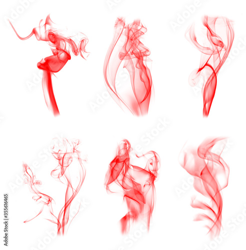 Set of red curve smoke lines brushes. Smoke background