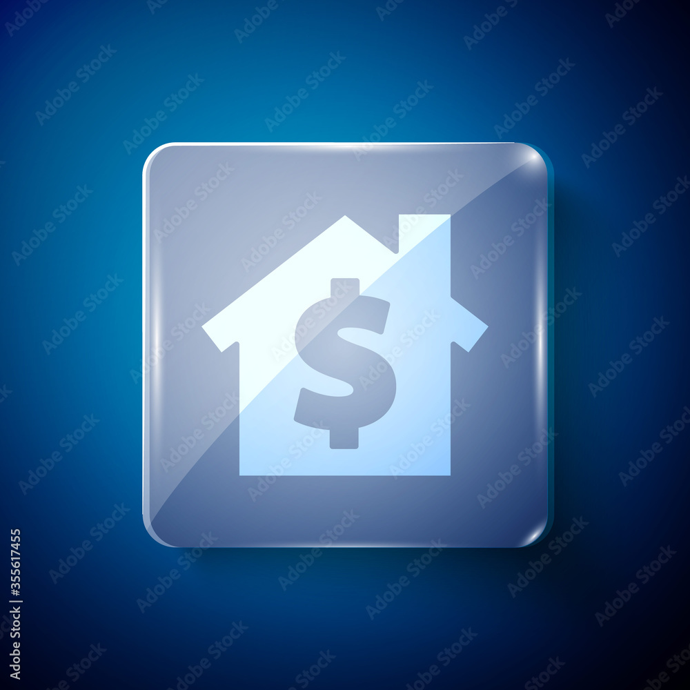 White House with dollar symbol icon isolated on blue background. Home and money. Real estate concept. Square glass panels. Vector Illustration. White House with dollar symbol icon isolated on blue background. Home and money. Real estate concept. Square glass panels. Vector Illustration.