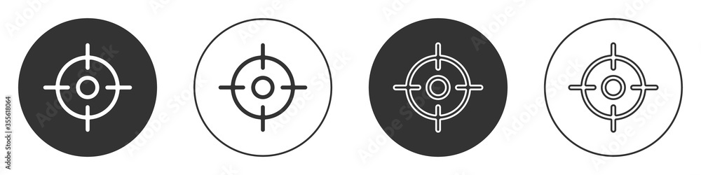 Black Target sport icon isolated on white background. Clean target with numbers for shooting range or shooting. Circle button. Vector Illustration. Black Target sport icon isolated on white background. Clean target with numbers for shooting range or shooting. Circle button. Vector Illustration.