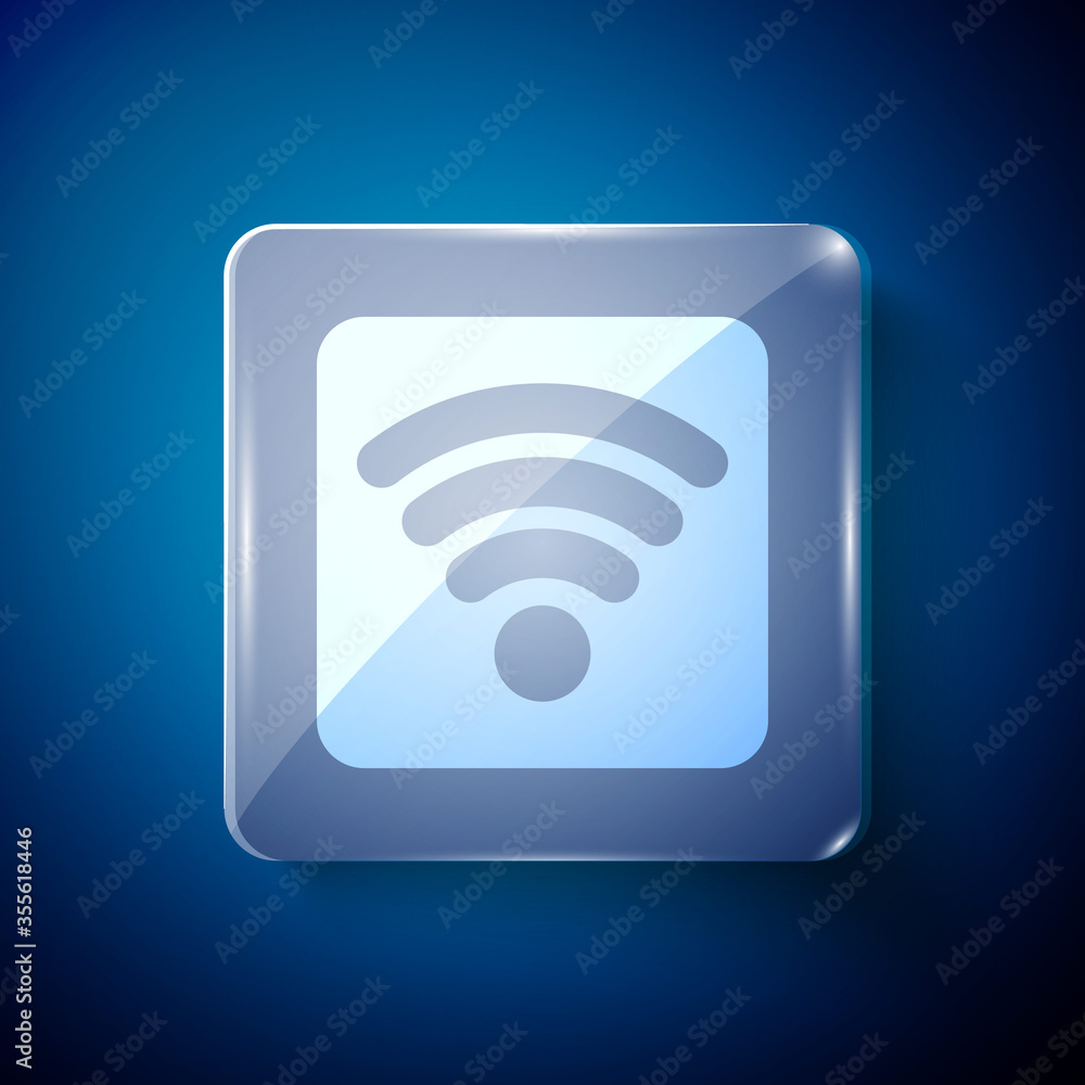White Wi-Fi wireless internet network symbol icon isolated on blue background. Square glass panels. Vector Illustration. White Wi-Fi wireless internet network symbol icon isolated on blue background. Square glass panels. Vector Illustration.