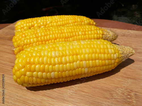 Boiled sweet corn Placed on...