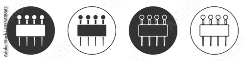 Black Needle for sewing icon isolated on white background. Tailor symbol. Textile sew up craft sign. Embroidery tool. Circle button. Vector Illustration.