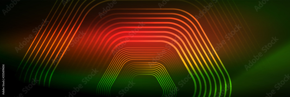 Shiny neon lines, stripes and waves, technology abstract background. Trendy abstract layout template for business or technology presentation, internet poster or web brochure cover, wallpaper Shiny neon lines, stripes and waves, technology abstract background. Trendy abstract layout template for business or technology presentation, internet poster or web brochure cover, wallpaper