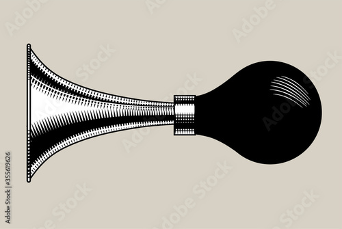 Engraved drawing of a retro car horn