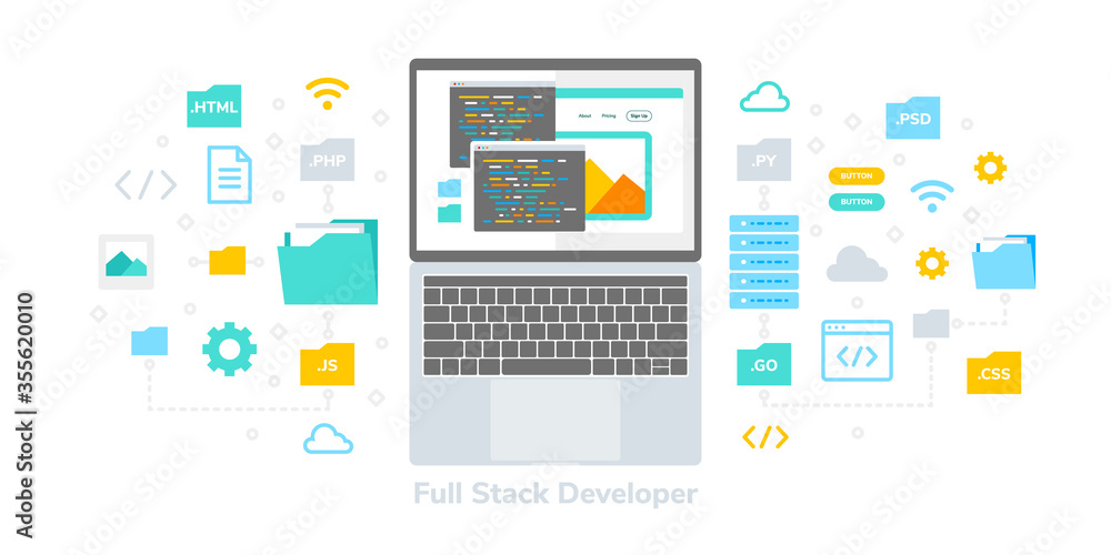 Full Stack Developer Flat Vector Illustration, Suitable for Web Banners ...
