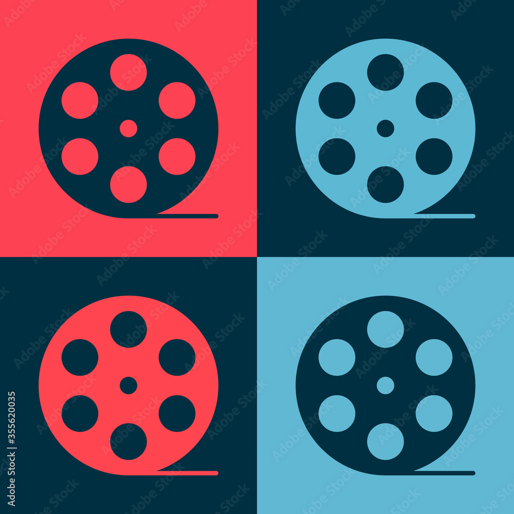 Pop art Film reel icon isolated on color background. Vector Illustration. Pop art Film reel icon isolated on color background. Vector Illustration.