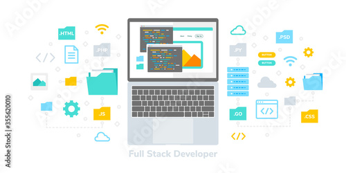 Full Stack Developer Flat Vector Illustration, Suitable for Web Banners, Infographics, Book, Social Media, And Other Graphic Assets