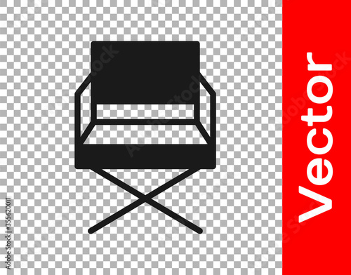 Black Director movie chair icon isolated on transparent background. Film industry. Vector Illustration.