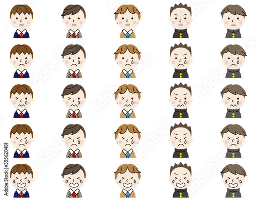 男子学生泣き顔アイコンセット