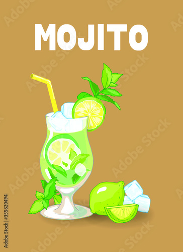 Vector illustration of mojito lime cocktail