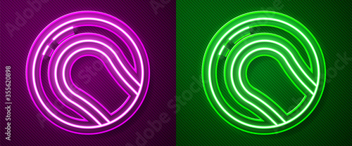 Glowing neon line Baseball ball icon isolated on purple and green background. Vector Illustration.