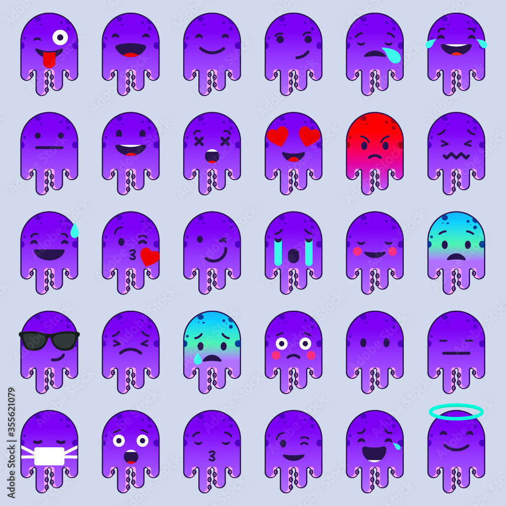 Fototapeta premium Cartoon Color Emoticons Sign Icon Set Include of Sad, Smiley, Angry, Love and Cry Expression. Vector illustration of Icons