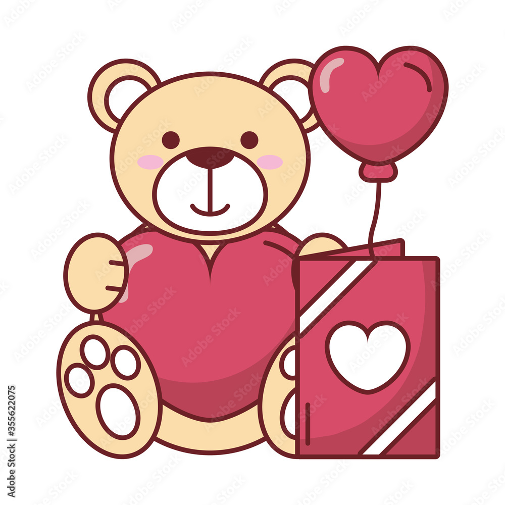 Teddy bear with card and heart balloon vector design Teddy bear with card and heart balloon vector design