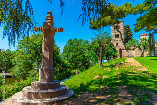 Photography Monastery of Sant Miquel at Poble Espanyol village in Barcelona, Spain