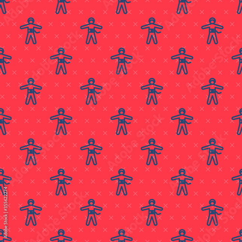 Blue line Bungee jumping icon isolated seamless pattern on red background. Vector Illustration.