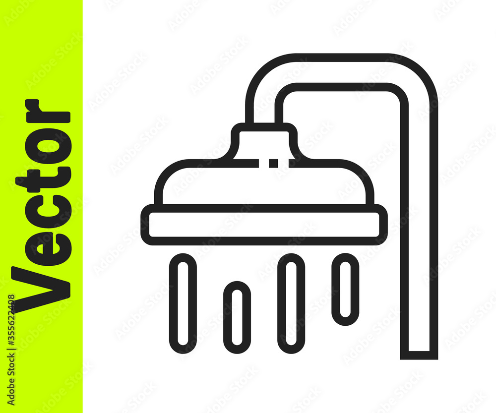Black line Shower head with water drops flowing icon isolated on white background. Vector Illustration. Black line Shower head with water drops flowing icon isolated on white background. Vector Illustration.