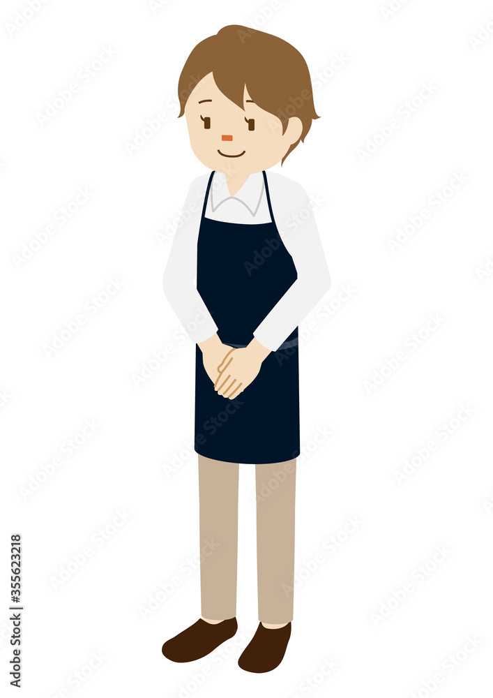 Illustration of a female barista welcoming customers Illustration of a female barista welcoming customers