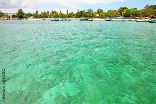 Colorful boat on a tropical island in Belitung, Indonesia.