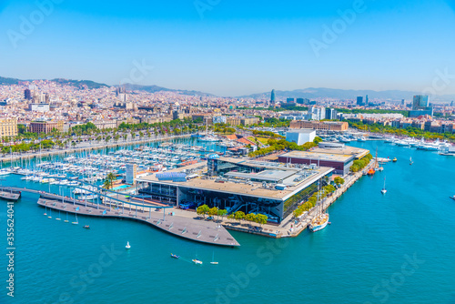 Photography Aerial view of Maremagnum shopping center in Barcelona, Spain