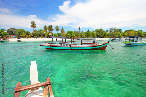 Colorful boat on a tropical island in Belitung  Indonesia.