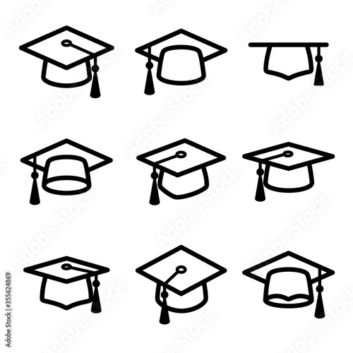 Graduation cap set. Collection icon graduation cap. Vector