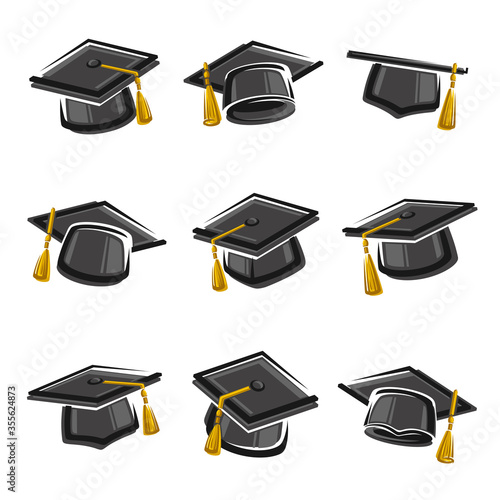 Graduation cap set. Collection icon graduation cap. Vector