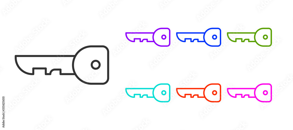 Black line Key icon isolated on white background. Set icons colorful. Vector Illustration. Black line Key icon isolated on white background. Set icons colorful. Vector Illustration.