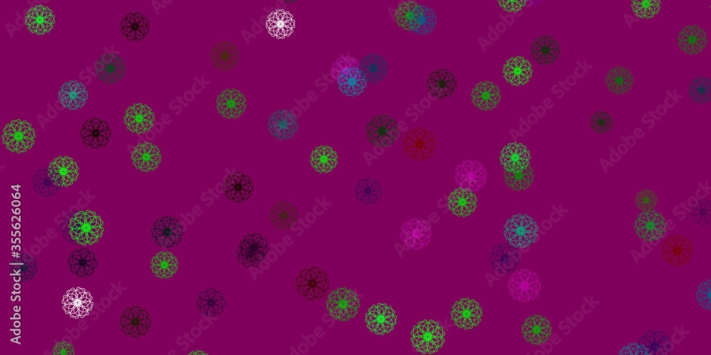 Light Pink, Green vector doodle template with flowers. Light Pink, Green vector doodle template with flowers.