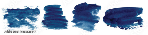 Abstract watercolor classic blue shapes on white background. Color splashing hand drawn vector