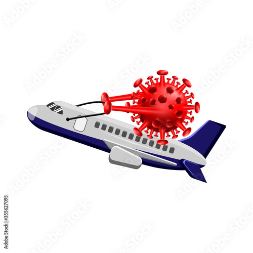 Illustration vector shows a corona virus ride on airplane to spreading virus around the world