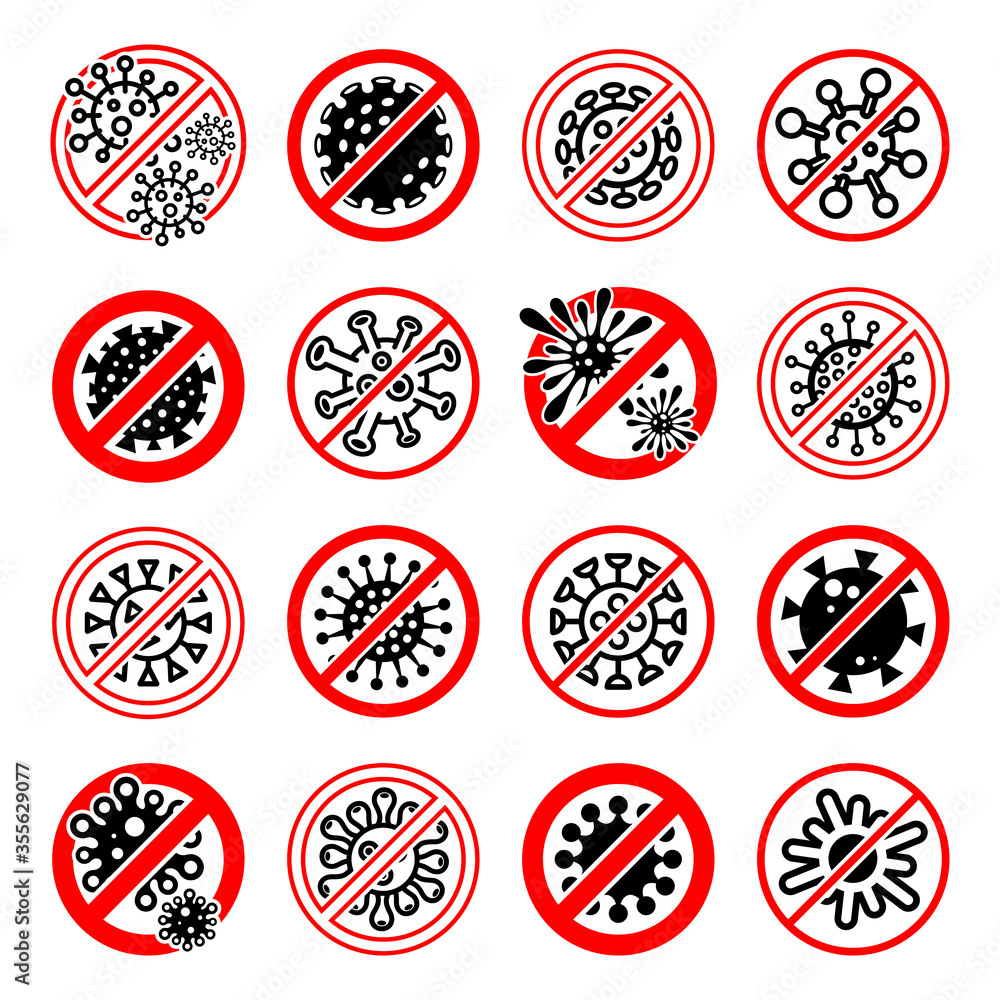 Stop virus emblem set. Collection icon virus. Vector 