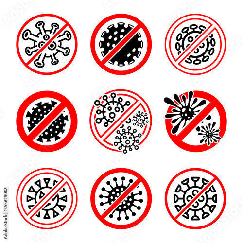 Stop virus emblem set. Collection icon virus. Vector 