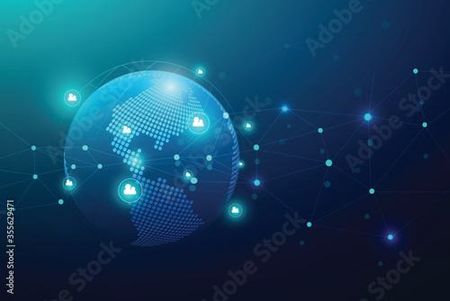 Global network connection with business concept and world map line, vector illustrator