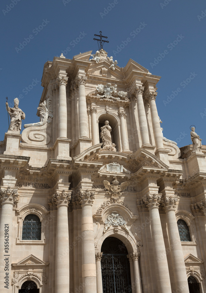 Facade of Ortigia Cathedral in Syracuse, Sicily, Italy