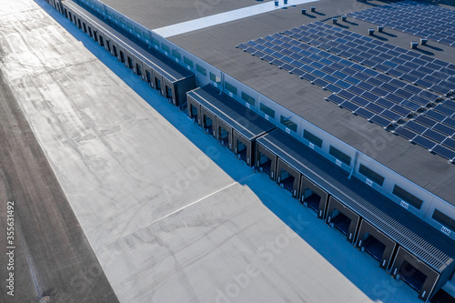 Cargo terminal and solar panels on the roof