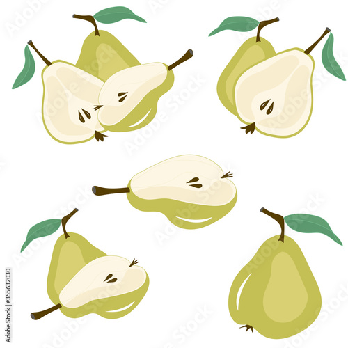 Pattern with green pears drawing in vintage style. Pattern for paper design. Summer background.