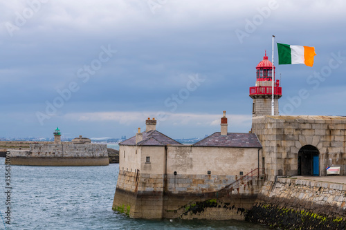Schilderij op canvas Aerial view of sailing boats, ships and yachts in Dun Laoghaire marina harbour,