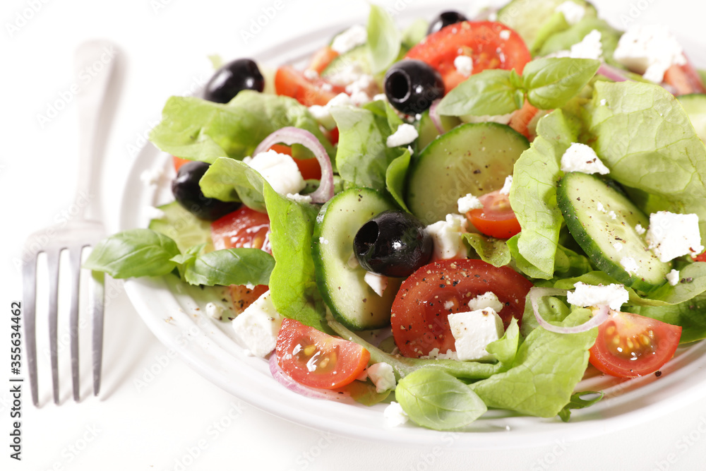 greek salad- vegetable salad with feta cheese, cucumber, tomato and olive greek salad- vegetable salad with feta cheese, cucumber, tomato and olive