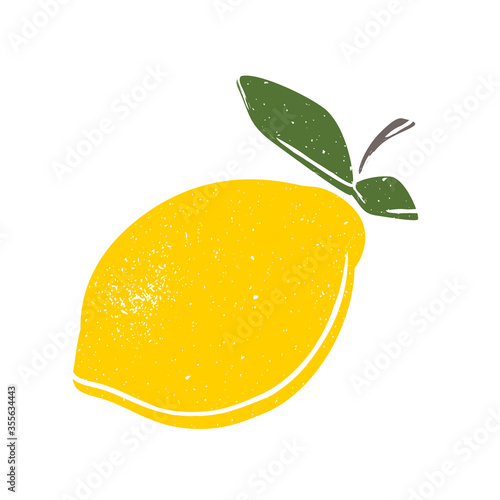 Fruit. Cute yellow sour lemon with green leaflets. Cartoon sketch, juicy citrus, delicious. Great for postcards, stickers, fabric and textile. White isolated background, vector illustration, print.