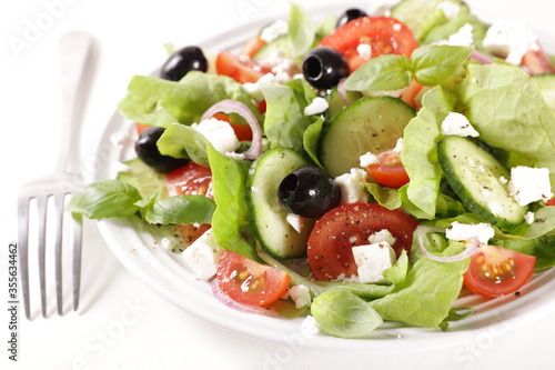 greek salad- vegetable salad with feta cheese, cucumber, tomato and olive