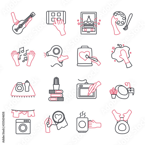 Things to do at home line style icon set vector design