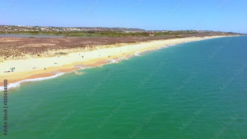 Drone panoramic record over Gale beach in Portugal with top view on shoreline Drone panoramic record over Gale beach in Portugal with top view on shoreline