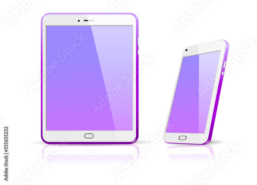 紫色のリアルなスマホとタブレット　グラデーションの壁紙