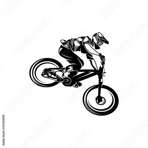 Mountain bike downhill logo vector illustration, Downhill players Silhouette design