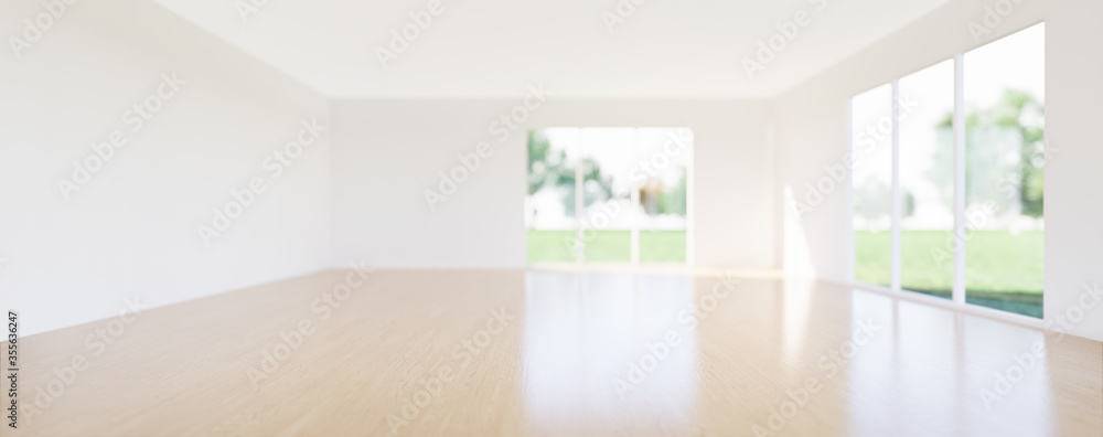 3d rendering of empty room and wood floor shiny reflection with clear glass door in perspective view, clean and new condition use to background. 3d rendering of empty room and wood floor shiny reflection with clear glass door in perspective view, clean and new condition use to background.